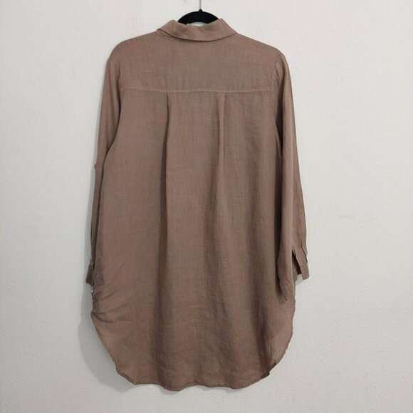 Match Point Tan Brown 3/4 Sleeve 100% Linen Tunic Top Coastal Grandma Small - Picture 8 of 10